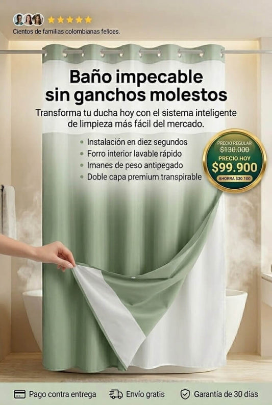 CORTINA DE BAÑO SIN GANCHOS DOBLE CAPA